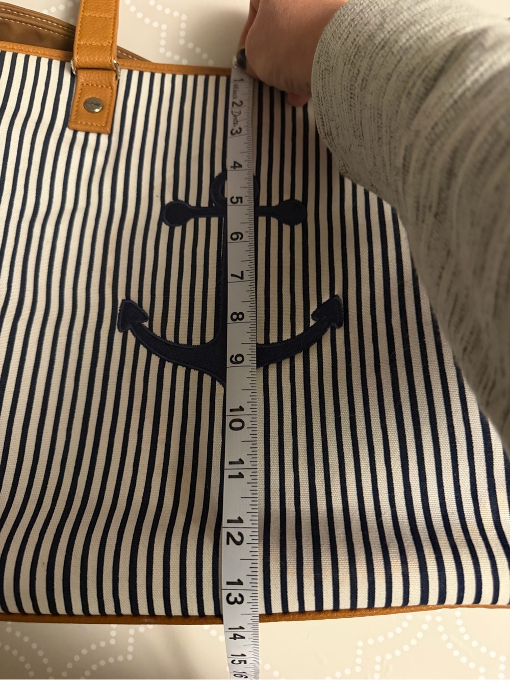 Thirty One Around Town Tote Nautical Anchor Striped Canvas Bag Large - Picture 9 of 15